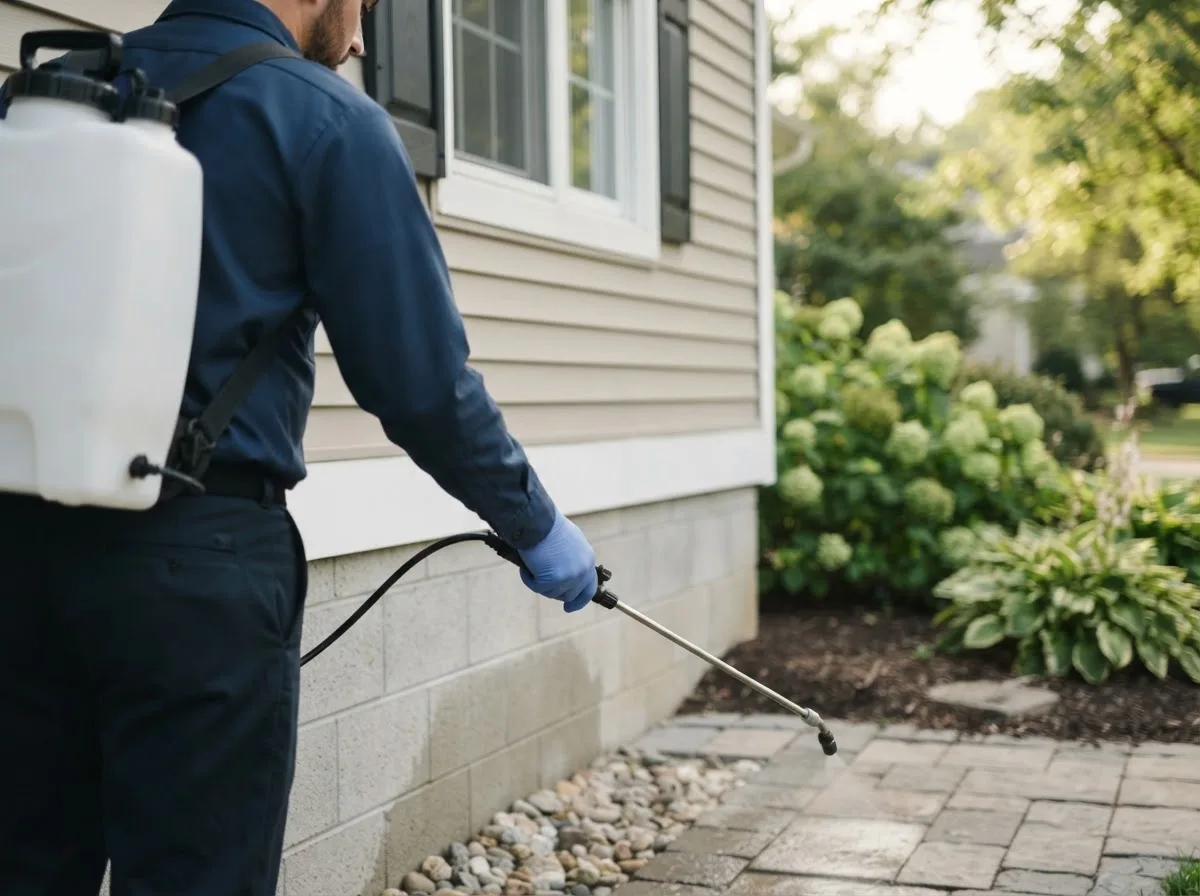 Pest control technician inspecting a home in Auburn, WV